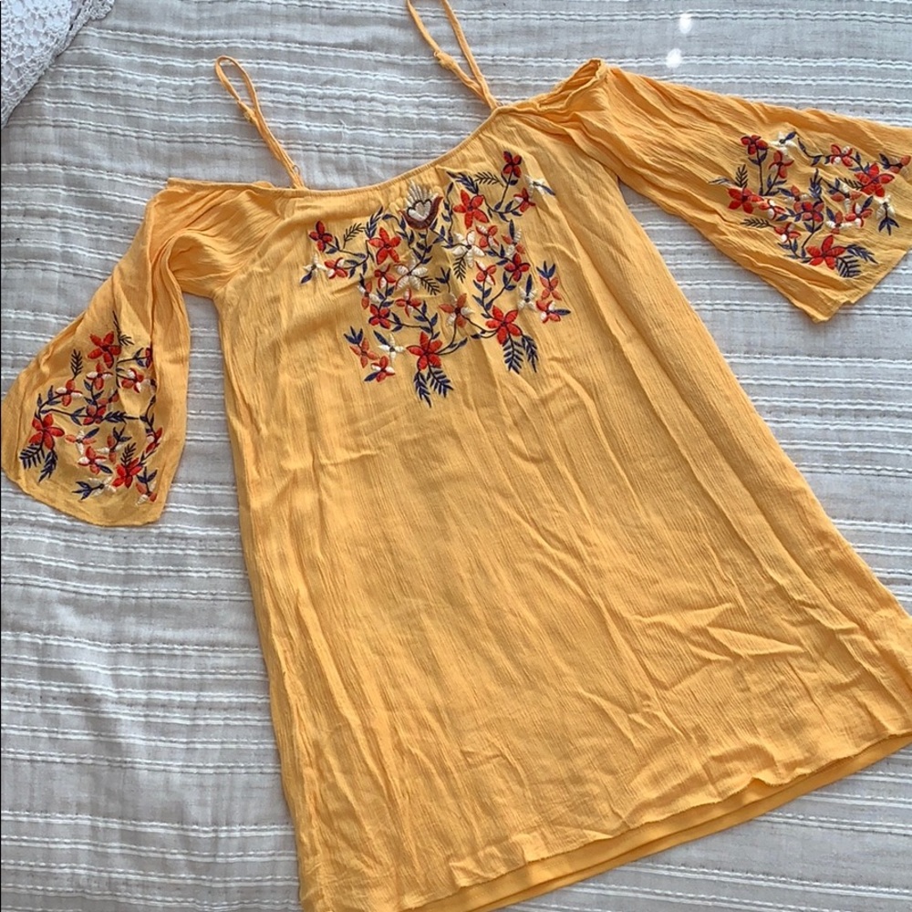 Yellow embroidered dress. Needs ironing